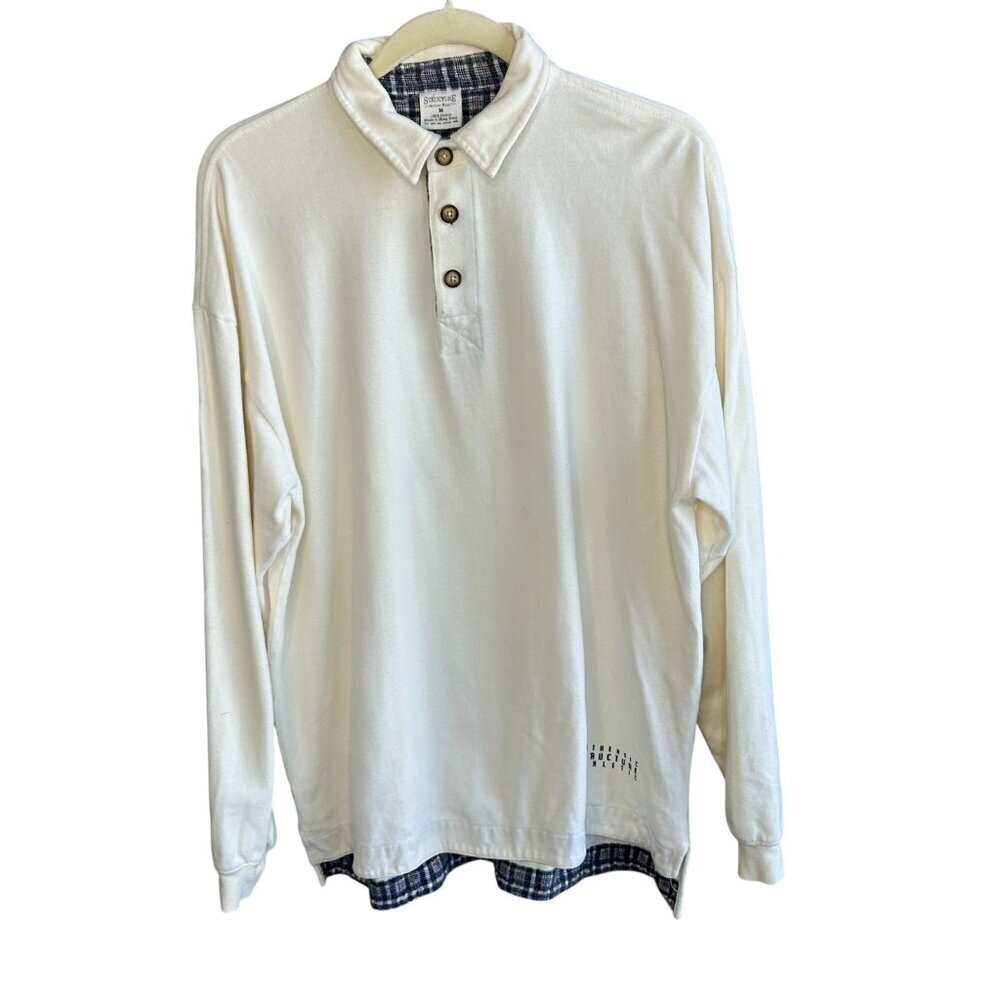 Structure Men's Beige Long Sleeve Henley Polo Shirt Outdoors Work Size M